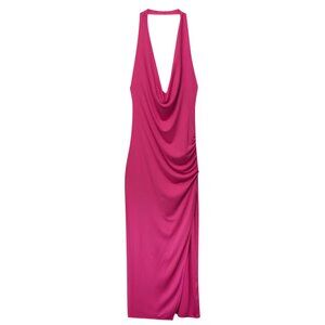 NWT Pull&Bear Hot Pink Cowl Neck Drape Maxi Dress